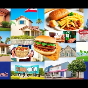 Collage of California business news including food promotions, homeowner fees, and community events.
