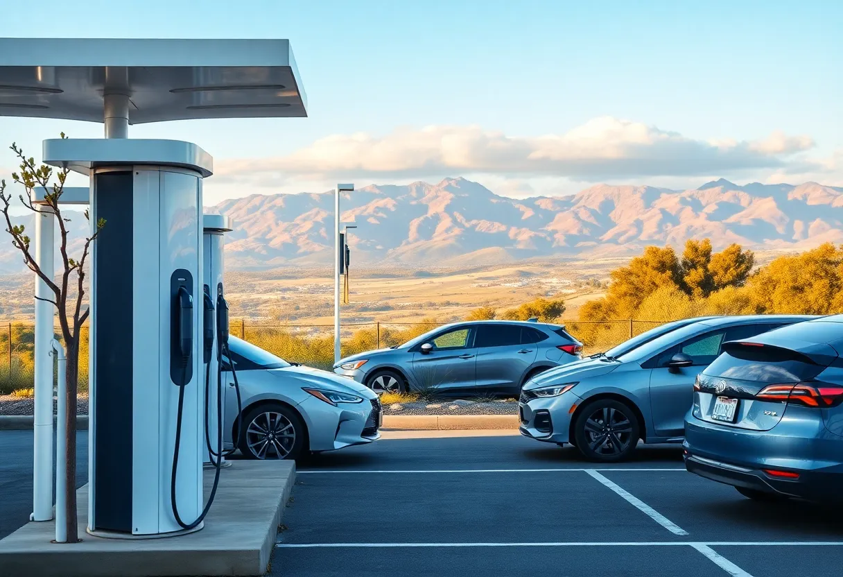 Electric vehicles charging at a station in California