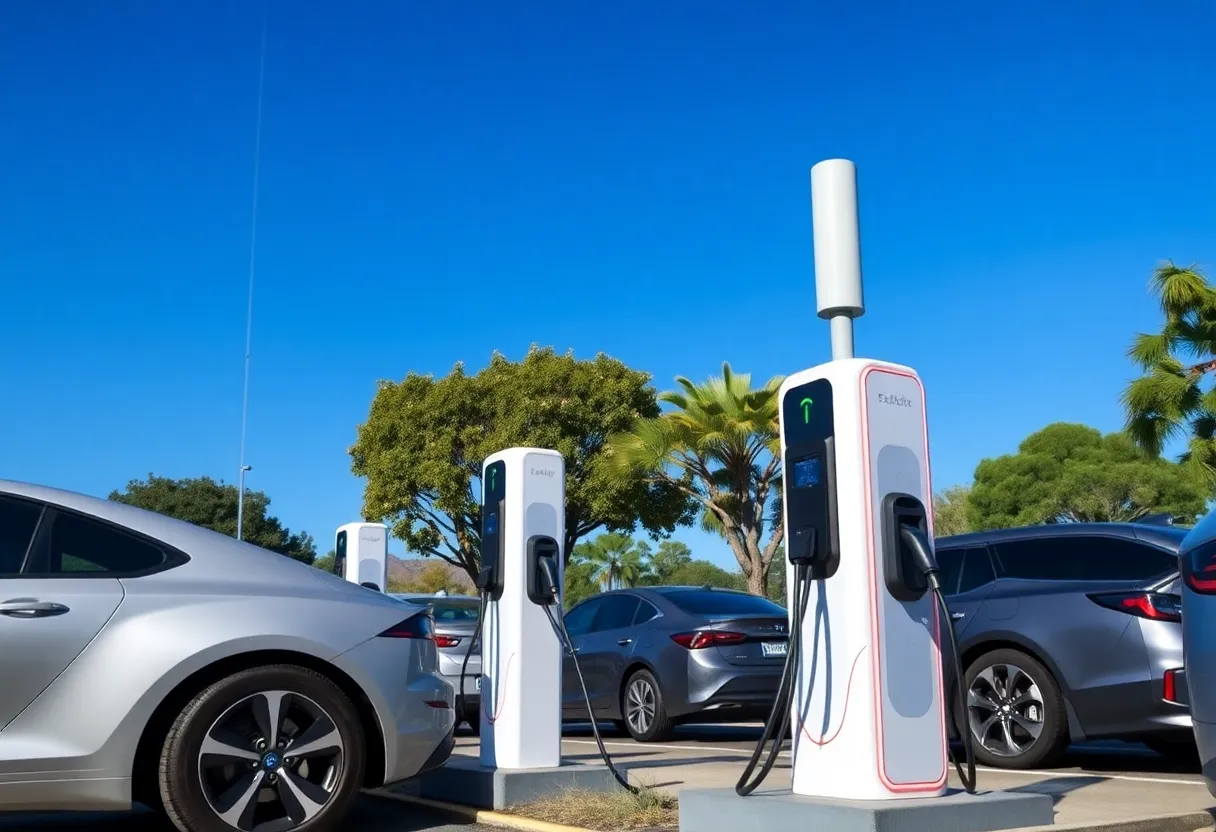Electric vehicle chargers in California with EV cars