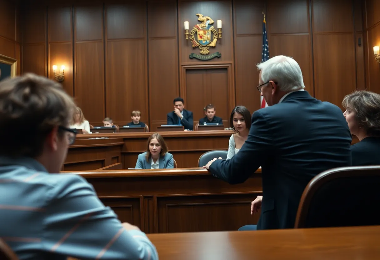 Courtroom scene depicting custody battle
