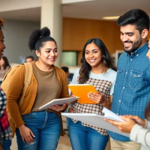 Diverse group of students working together in a university