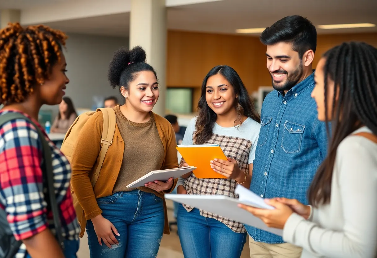 Diverse group of students working together in a university