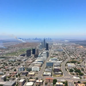 View of Los Angeles showing the effects of wildfires and ongoing rebuilding efforts.