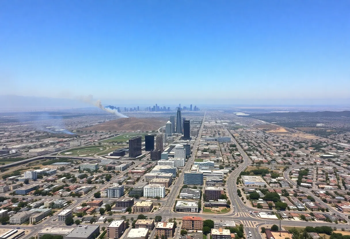 View of Los Angeles showing the effects of wildfires and ongoing rebuilding efforts.