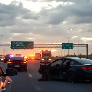 Crash scene on a San Diego highway with emergency services present.