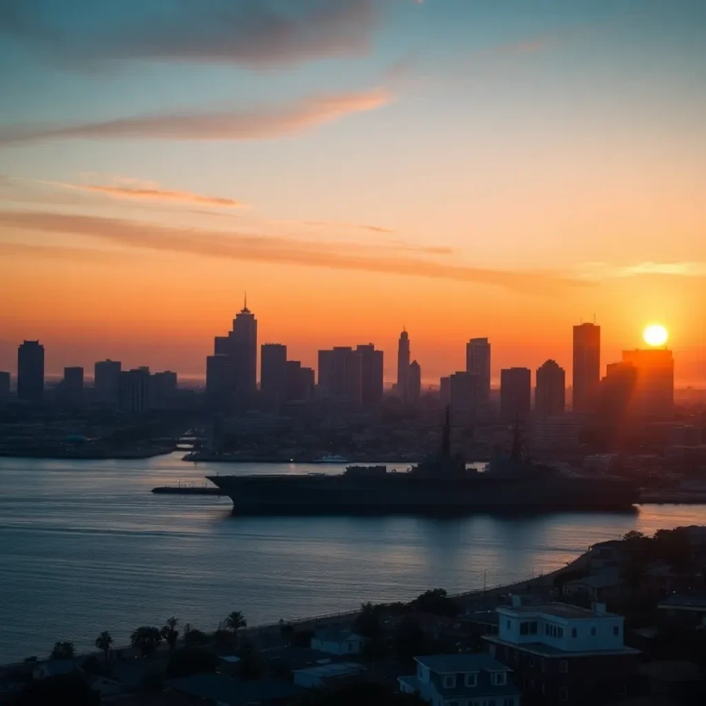 Dramatic San Diego skyline representing defense contracting issues