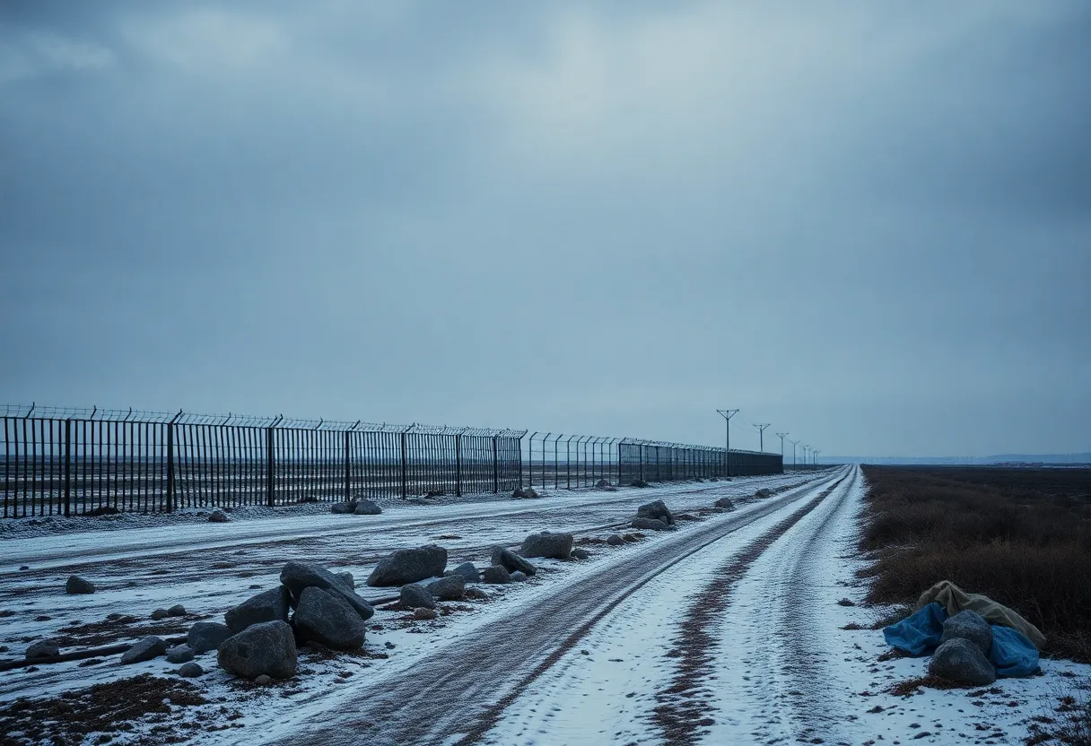 Cold border landscape representing migrant dangers