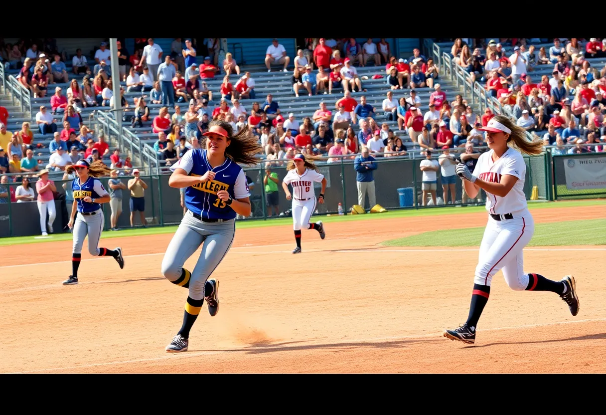 Arizona Wildcats players in action during a softball game