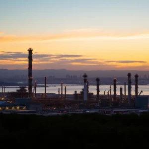 Scenic view of the Benicia Refinery during sunset