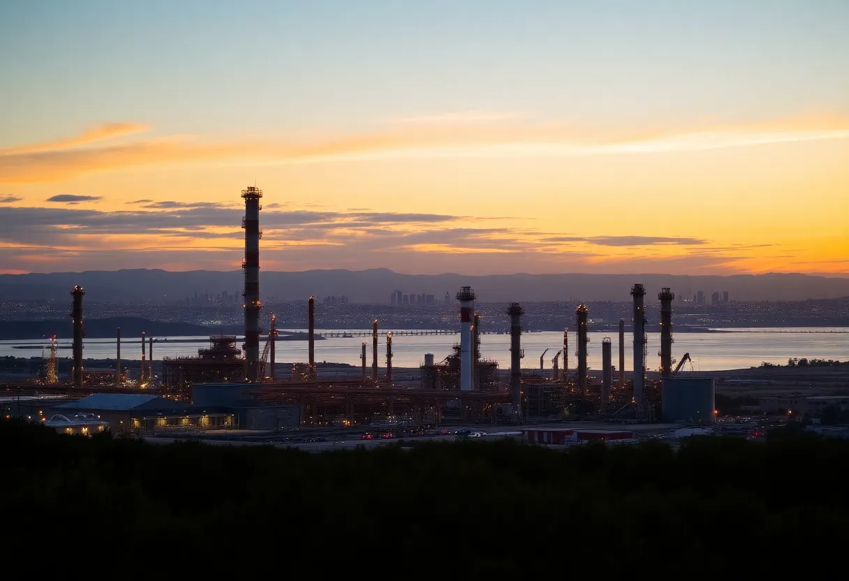 Scenic view of the Benicia Refinery during sunset