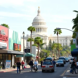 California street scene depicting businesses and technology