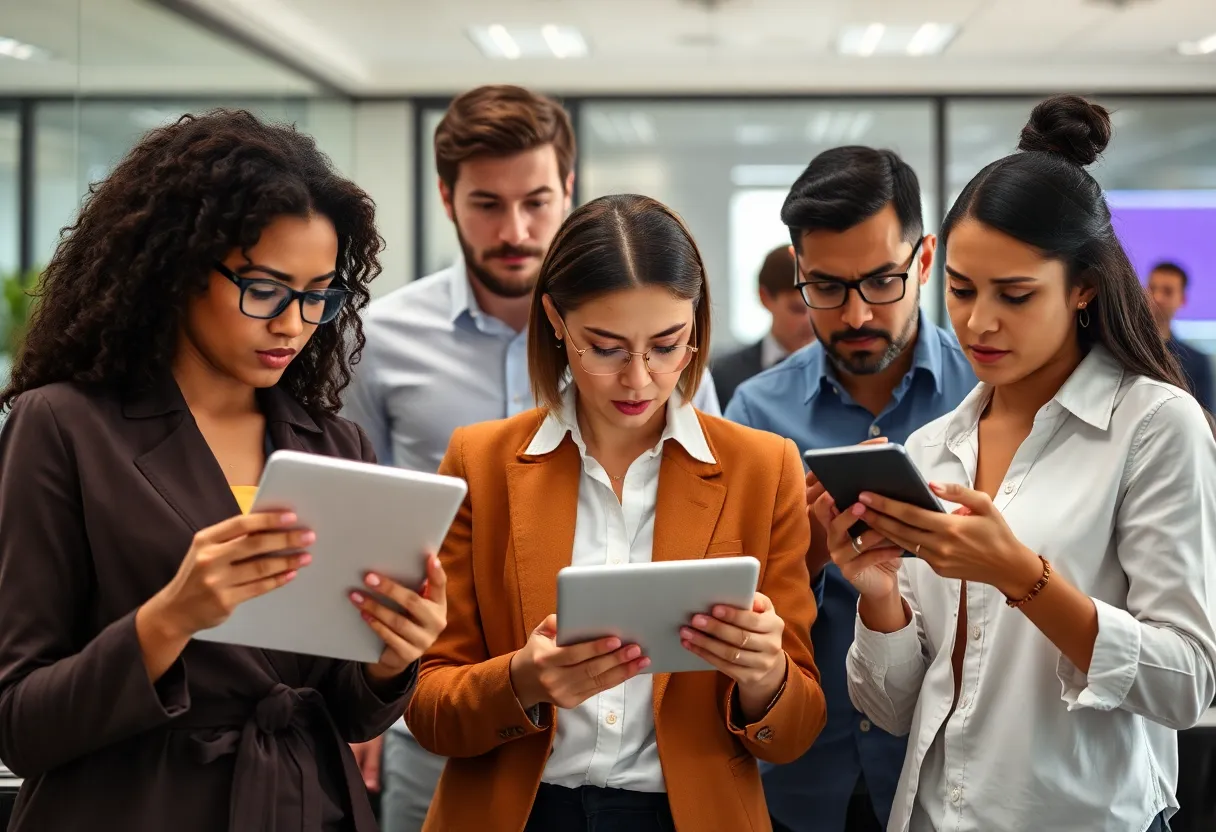 Group of people discussing security measures in an office.
