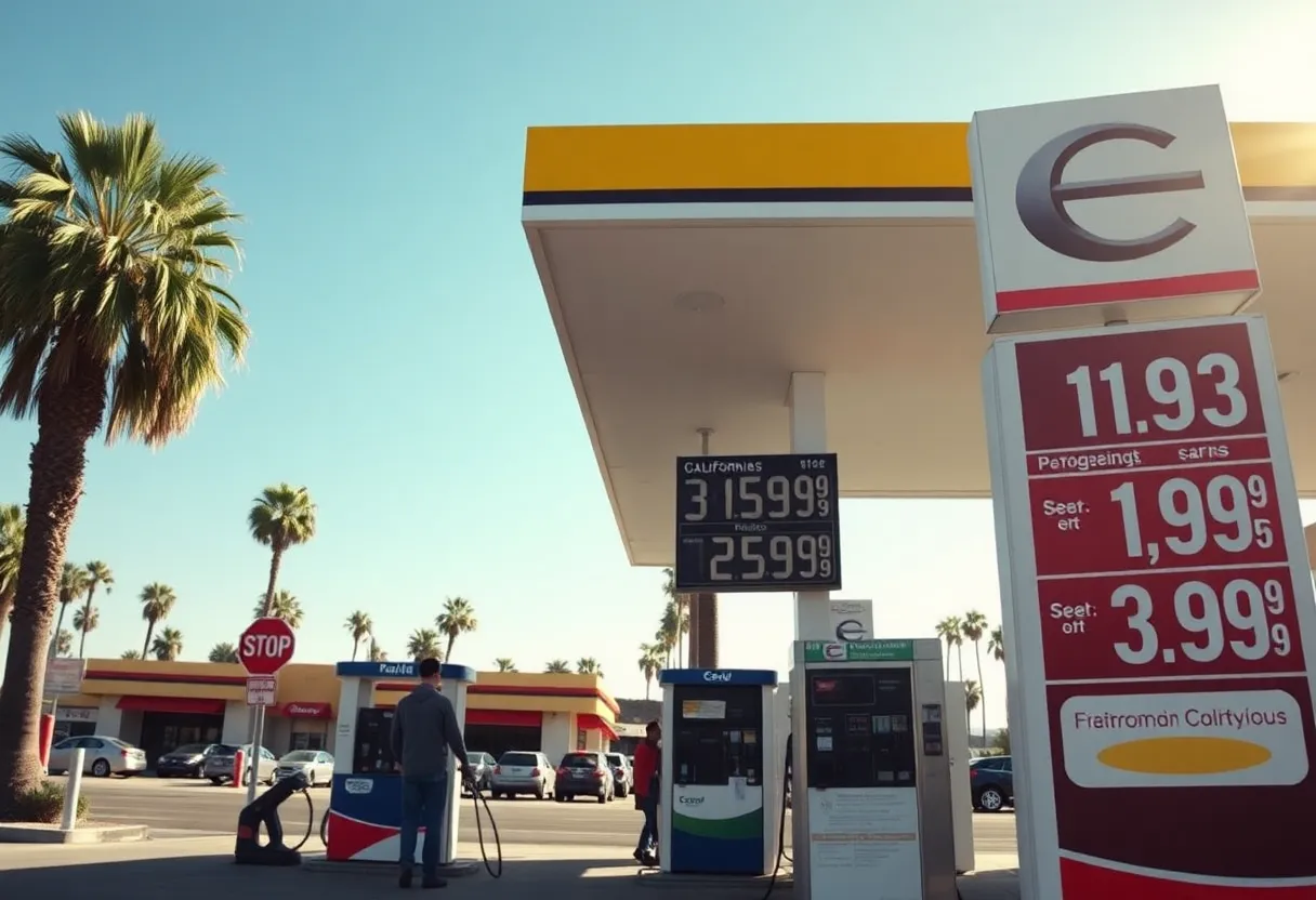 Gas station in California with high gas prices