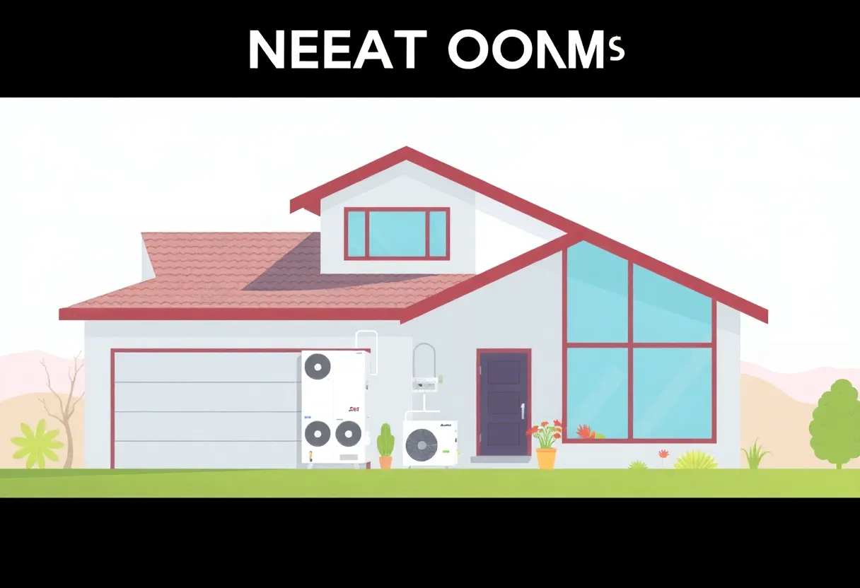 A modern home with heat pumps installed in a sunny California setting
