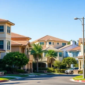 Colorful homes in a California neighborhood showing housing diversity