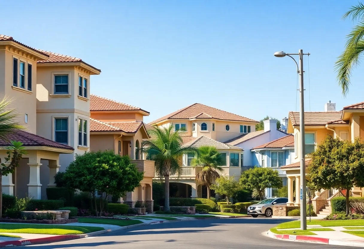 Colorful homes in a California neighborhood showing housing diversity