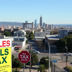 An urban view representing California cities affected by new sales tax rates.