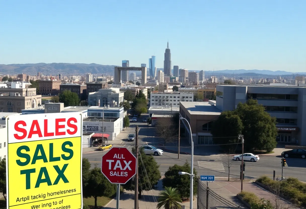 An urban view representing California cities affected by new sales tax rates.