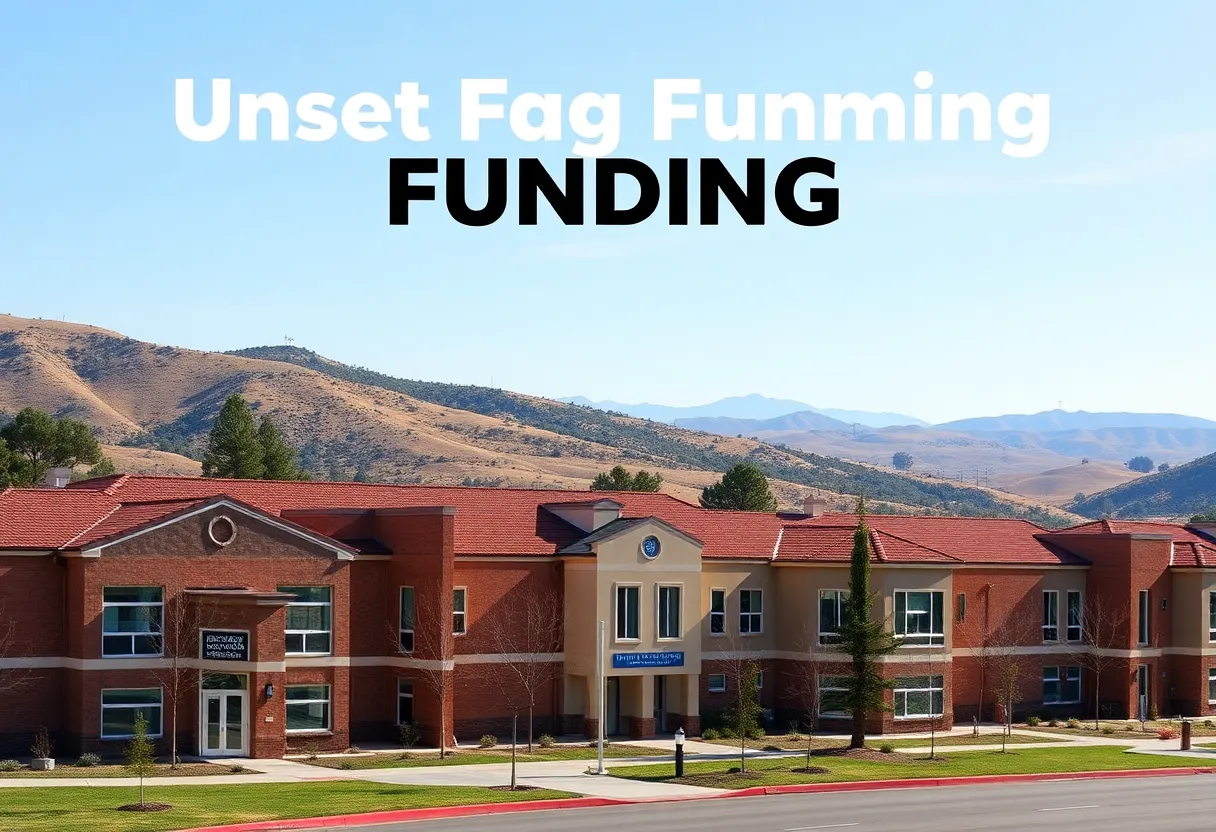 A montage of school district buildings in California showcasing collaboration for funding.