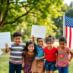 Children playing in a park representing birthright citizenship.