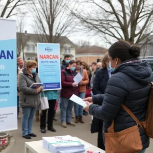 Community members receiving Narcan at a health event
