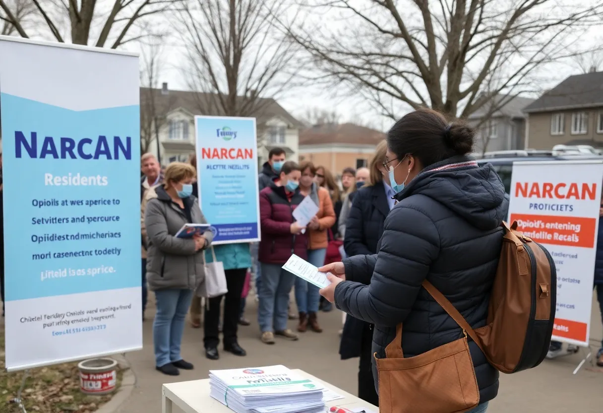 Community members receiving Narcan at a health event