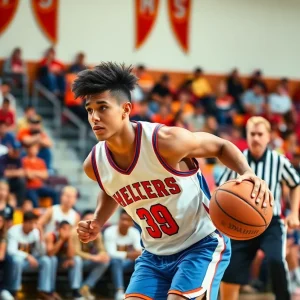 Young basketball player demonstrating skill during a game