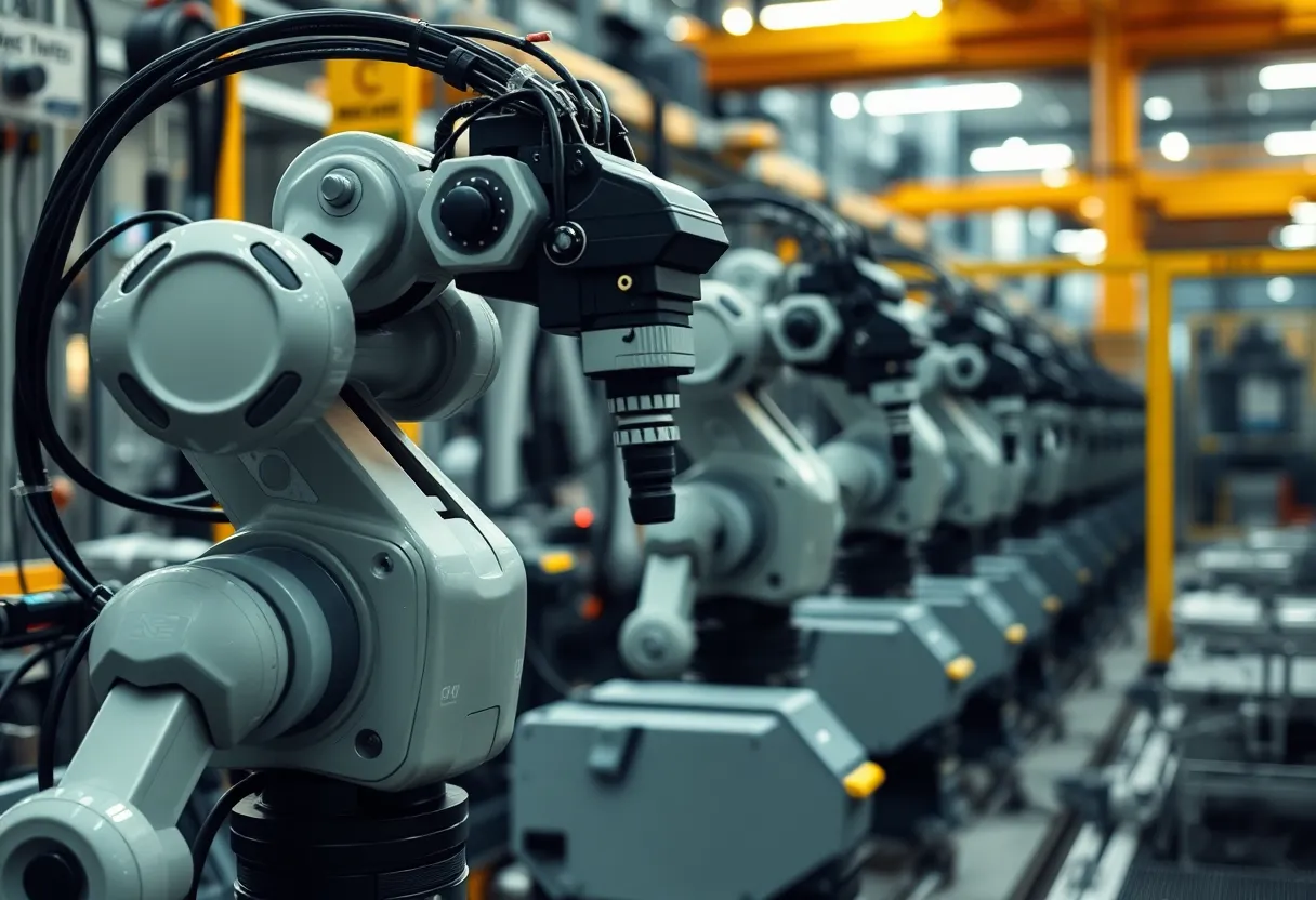 Automated robotic machinery in a modern industrial setting.