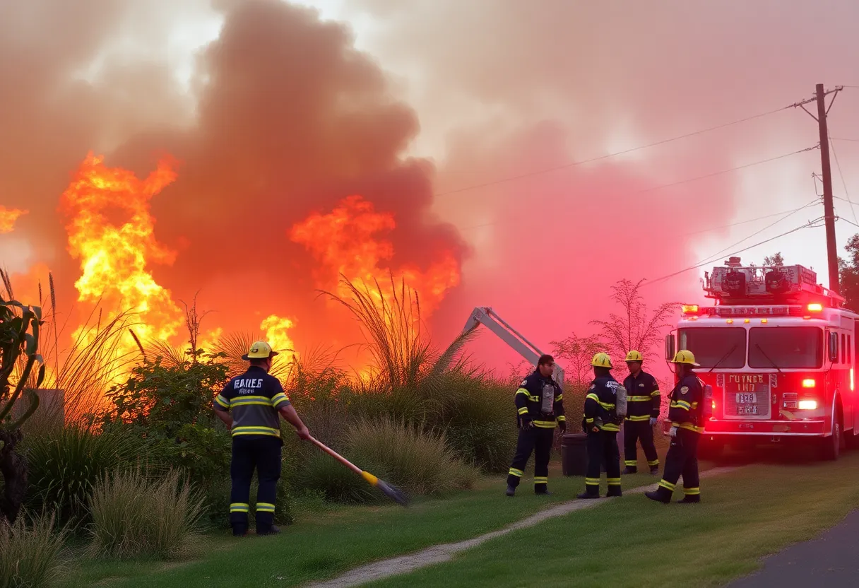 Firefighters containing a vegetation fire in University Heights
