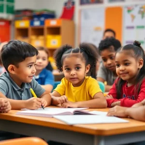 Engaged students in a classroom at a distinguished elementary school in San Diego.