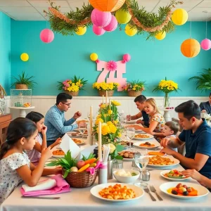 Families enjoying a colorful Easter brunch in San Diego