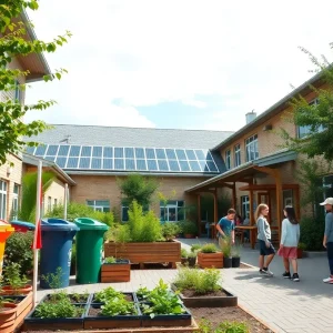 Students participating in eco-friendly activities in a school environment