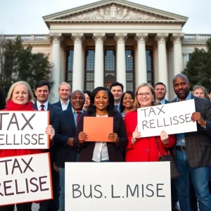 Group of small business owners rallying in Washington D.C. for tax relief