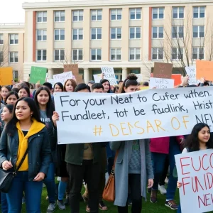 Students rallying against budget cuts at UC San Diego