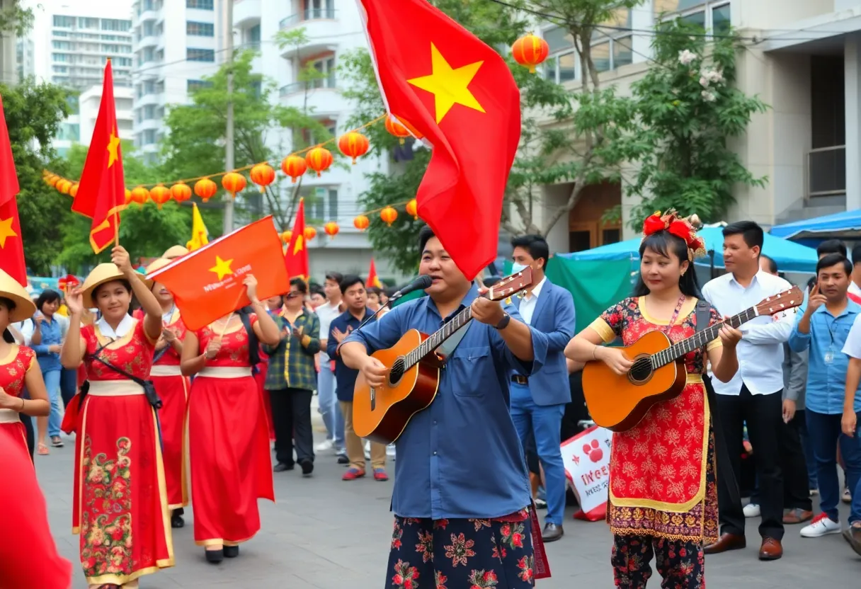 Community event celebrating Vietnamese culture with traditional music and dance.