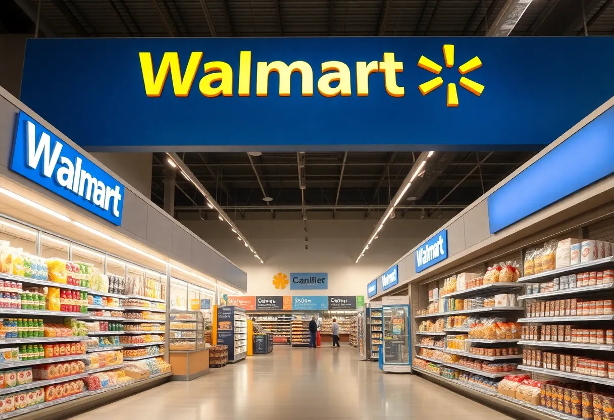Renovated Walmart store showcasing new interior design and product displays.