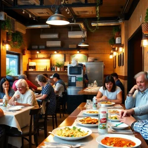 Exterior view of Aladdin Mediterranean Café with health inspectors present