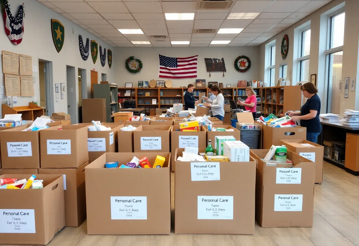 Community volunteers at the Bags for the Brave donation center
