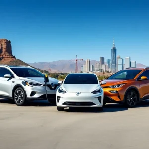 A visual contrast between gasoline-powered and electric vehicles in California.