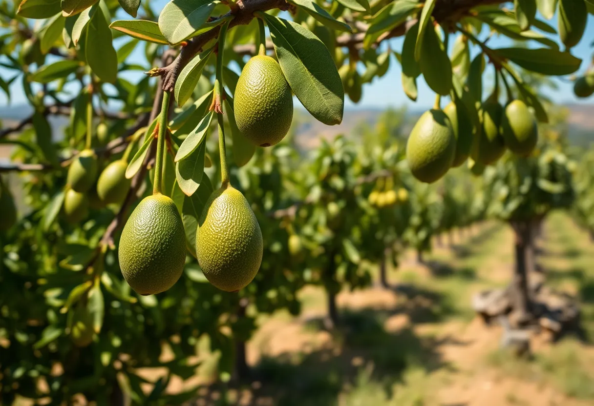 Vibrant California avocado orchard with ripe avocados