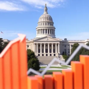 California State Capitol building with budget symbols