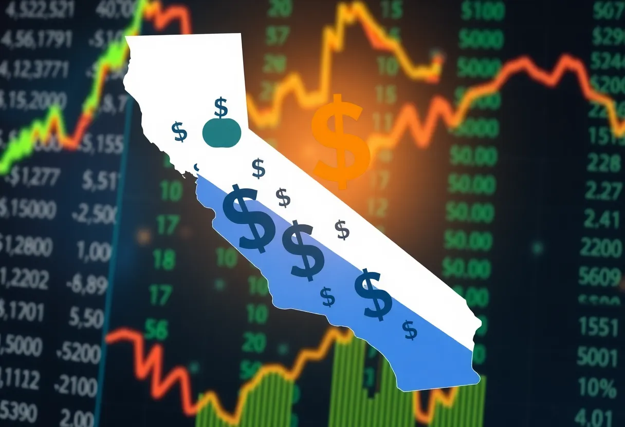 Symbolic representation of California's budget deficit and financial challenges.