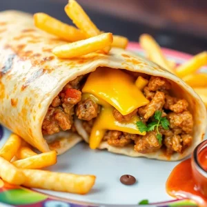 California burrito filled with carne asada and fries