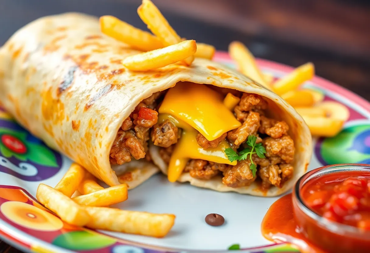 California burrito filled with carne asada and fries