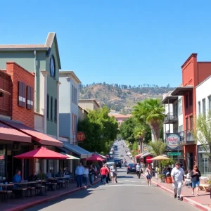 Vibrant scene of California local businesses and restaurants
