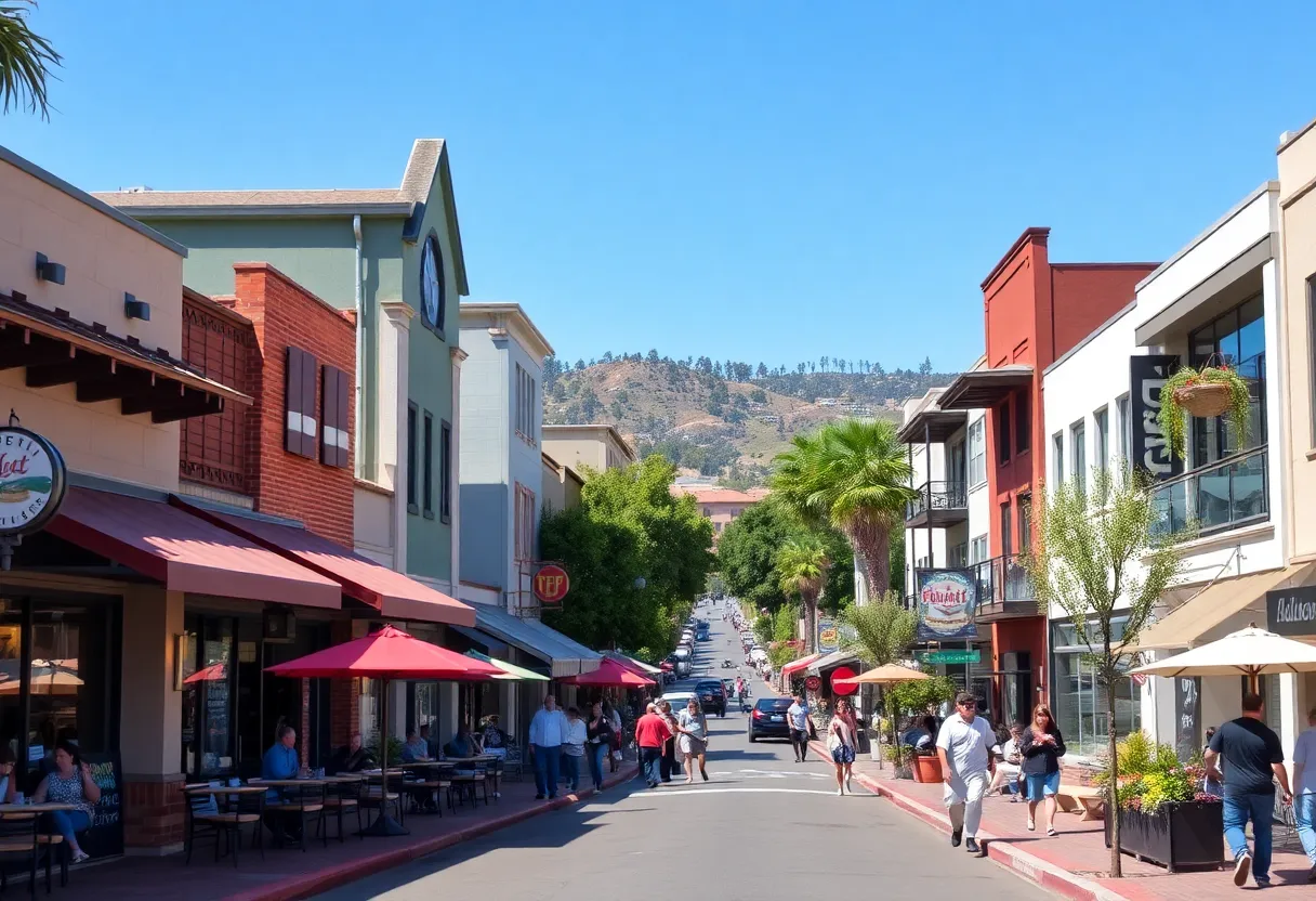 Vibrant scene of California local businesses and restaurants