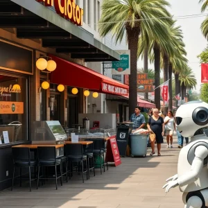California streets with closed restaurants and food robots