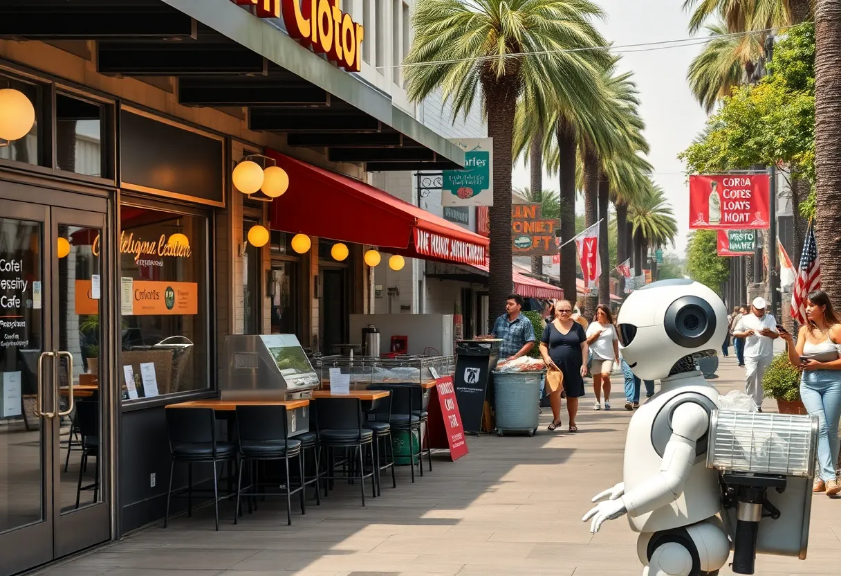 California streets with closed restaurants and food robots