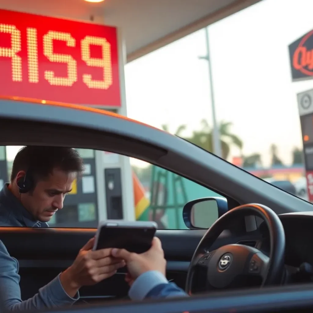 Gas station displaying rising prices in California