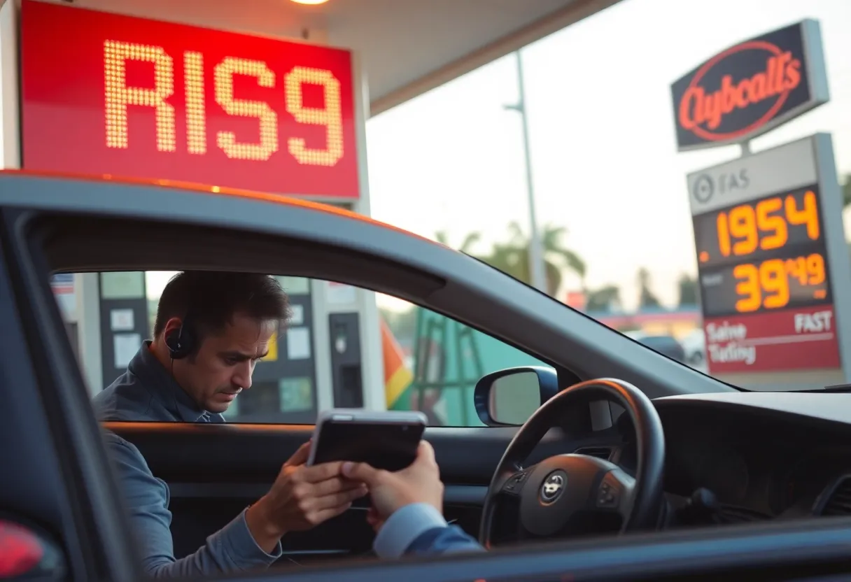 Gas station displaying rising prices in California